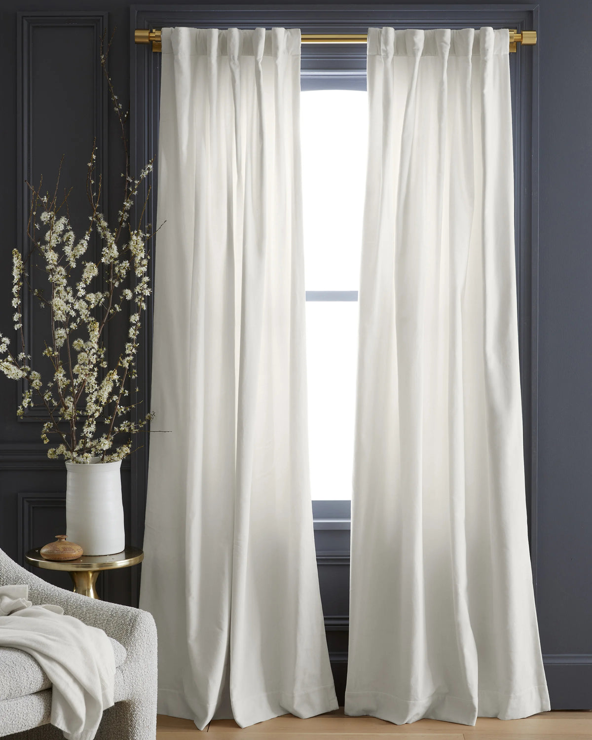 Cotton Velvet Curtain - Single Panel - 48x84 / Ivory Main image