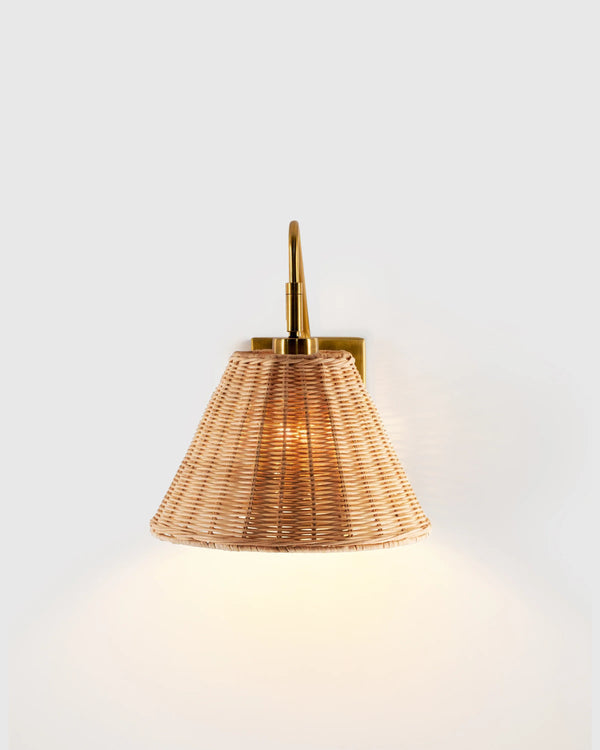 Articulating Sconce with Rattan Shade - One Size / Brass