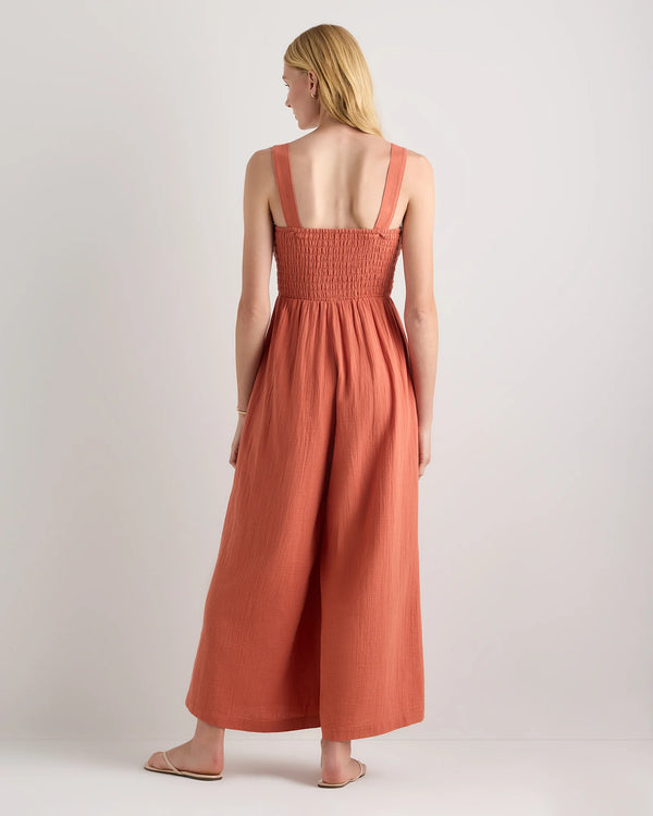 100% Organic Cotton Gauze Smocked Wide Leg Jumpsuit - XS / Spiced Orange