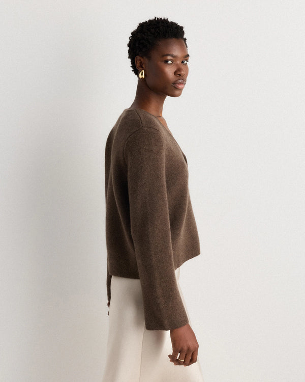 Mongolian Cashmere Structured V-Neck Cardigan - XS / Black