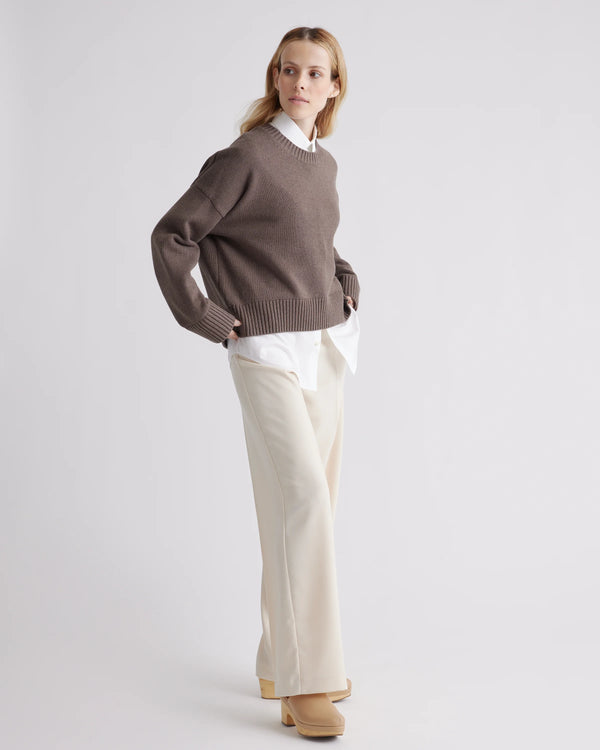 100% Organic Cotton Boyfriend Crew Sweater - XS / Speckled Beige