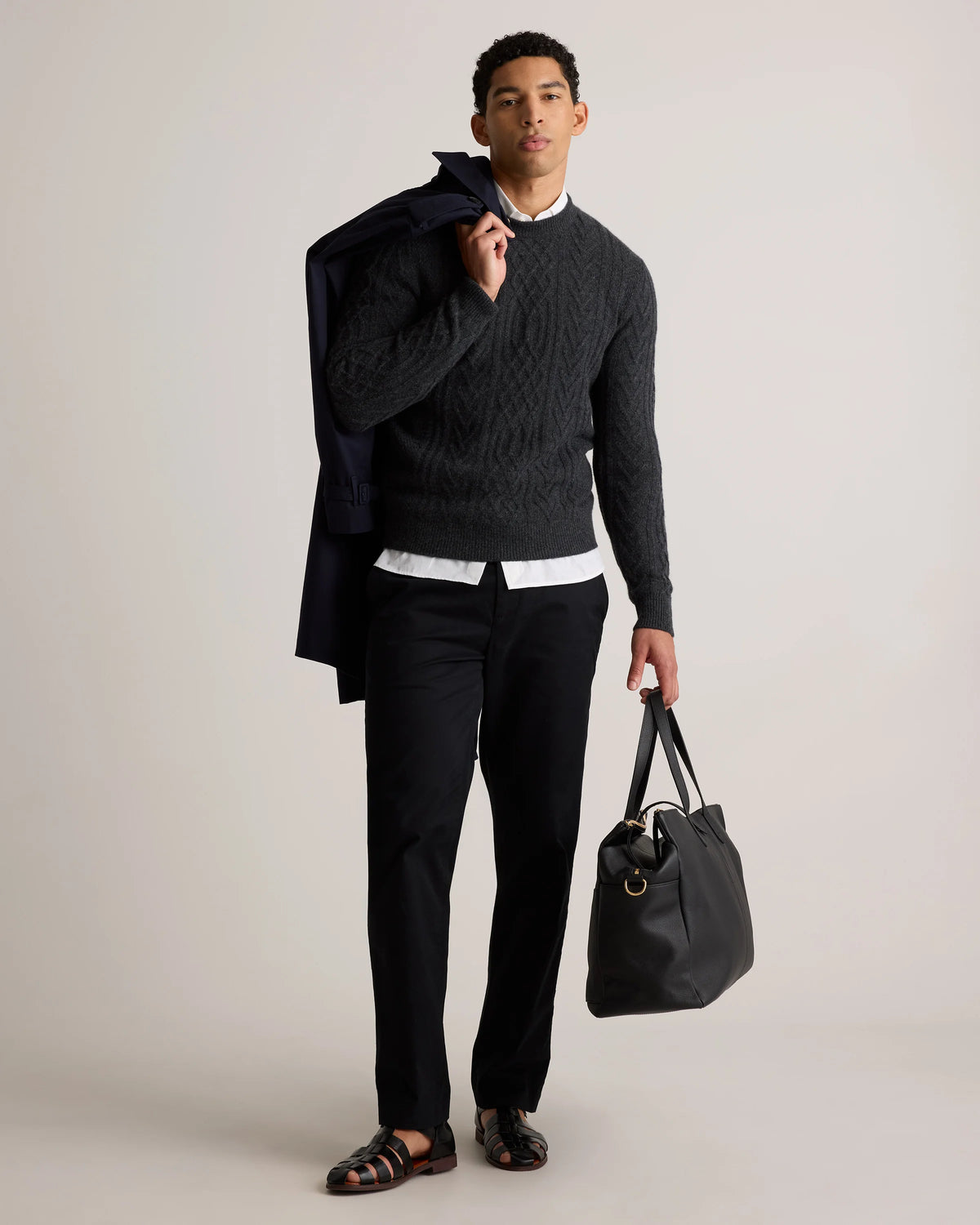 Mongolian Cashmere Cable Crewneck Sweater - S / True Navy