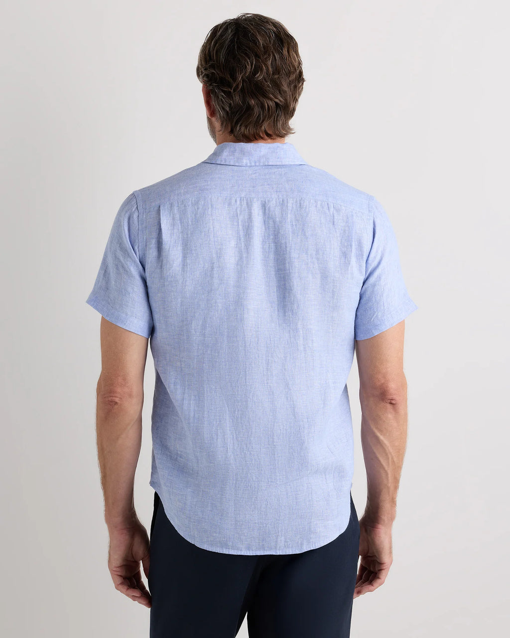 100% European Linen Relaxed Short Sleeve Shirt - XS / Taupe Brown Chambray