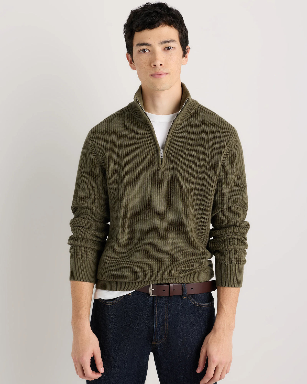 100% Organic Cotton Ribbed Quarter-Zip Sweater - S / Navy