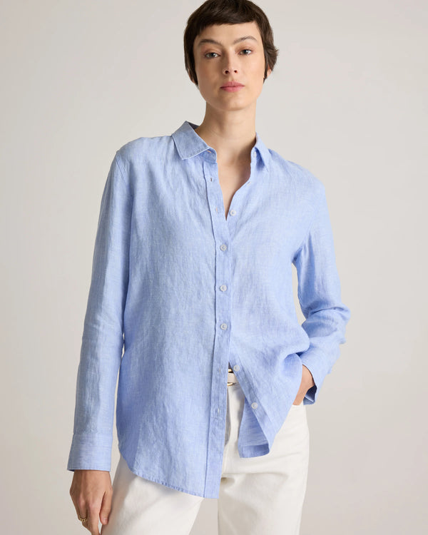 100% European Linen Long Sleeve Shirt - XS / Blue Pinstripe