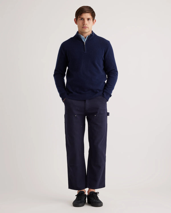 Mongolian Spring Cashmere Quarter Zip Sweater - S / Navy