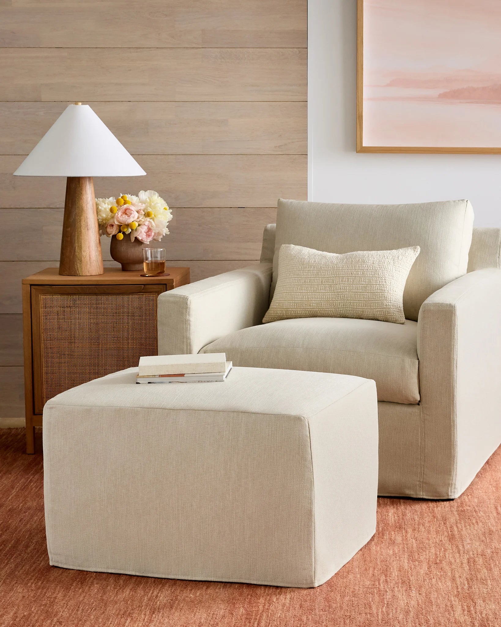 Ellery Slipcover Ottoman in Performance Linen - One Size / Sand Secondary image