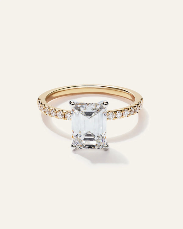 Lab Grown Diamond Emerald Petite Pave Engagement Ring - 2.5ct - 4 / Yellow Gold