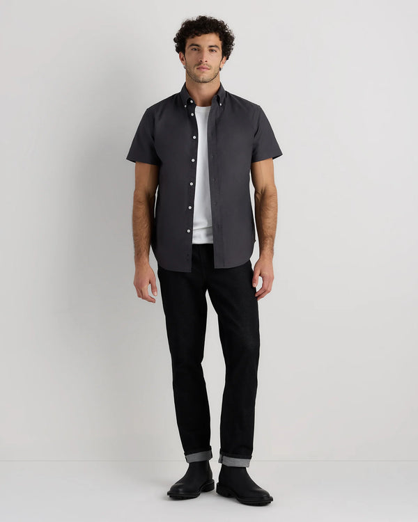 100% Organic Cotton Short Sleeve Oxford Shirt - S / Dark Coal