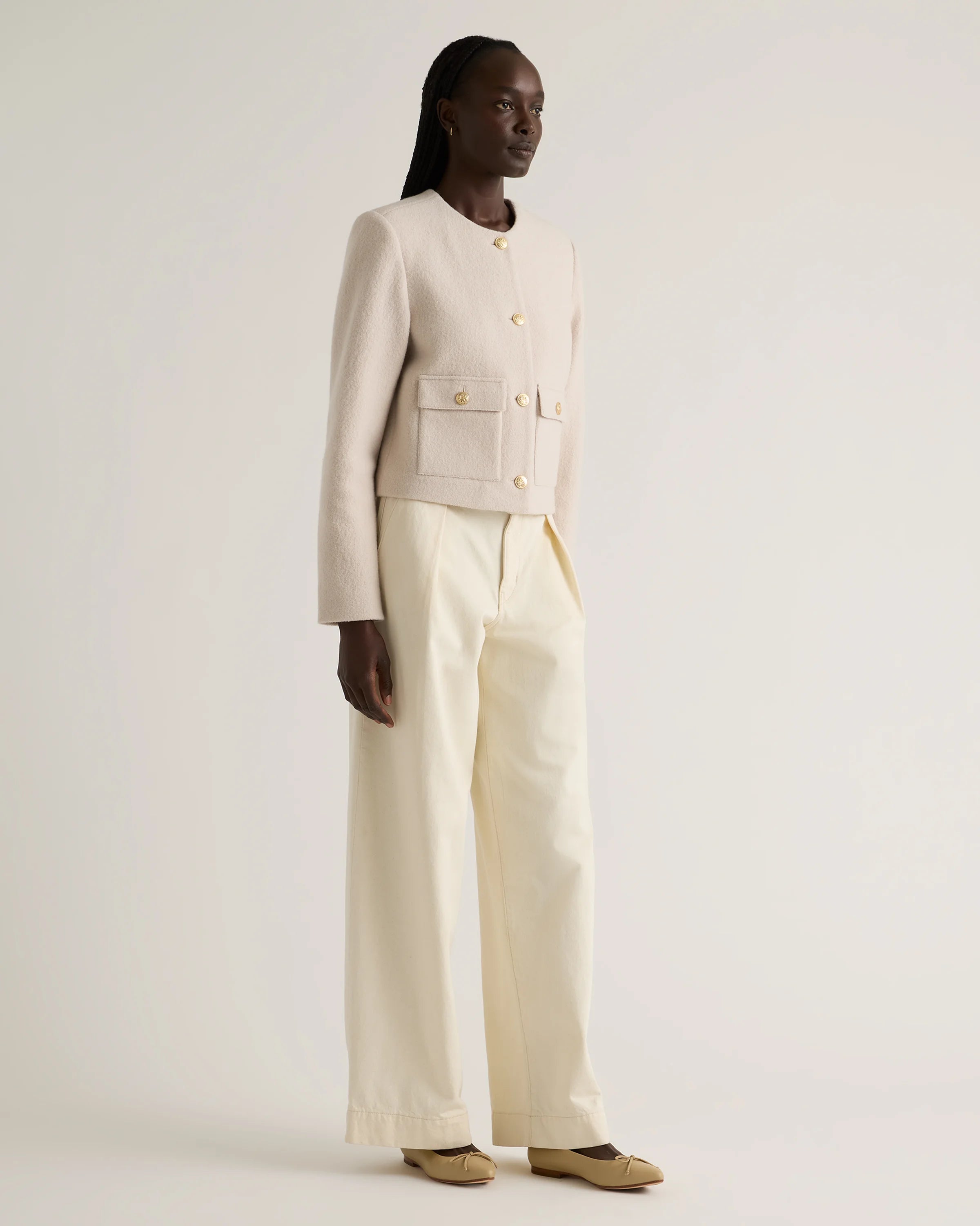 100% Merino Wool Collarless Cropped Jacket - XS / Heather Bone Secondary image