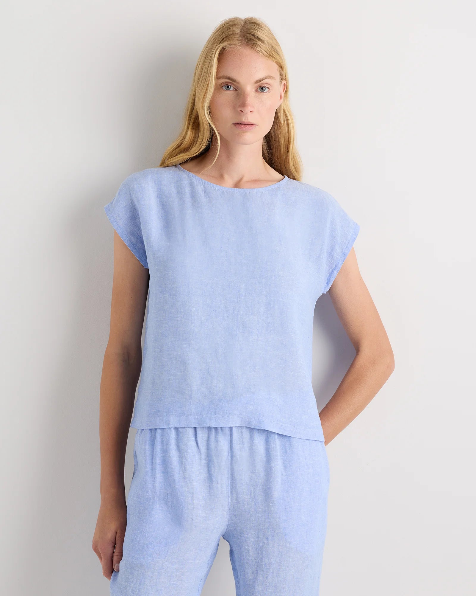 100% European Linen Pajama Set - XS / French Blue Secondary image