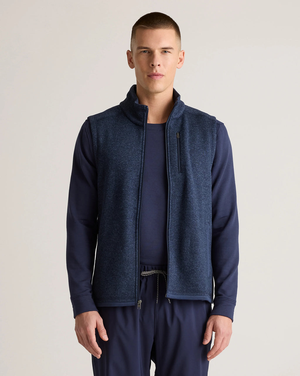 Sweater-Knit Fleece Full-Zip Vest - S / Heather Mineral Green