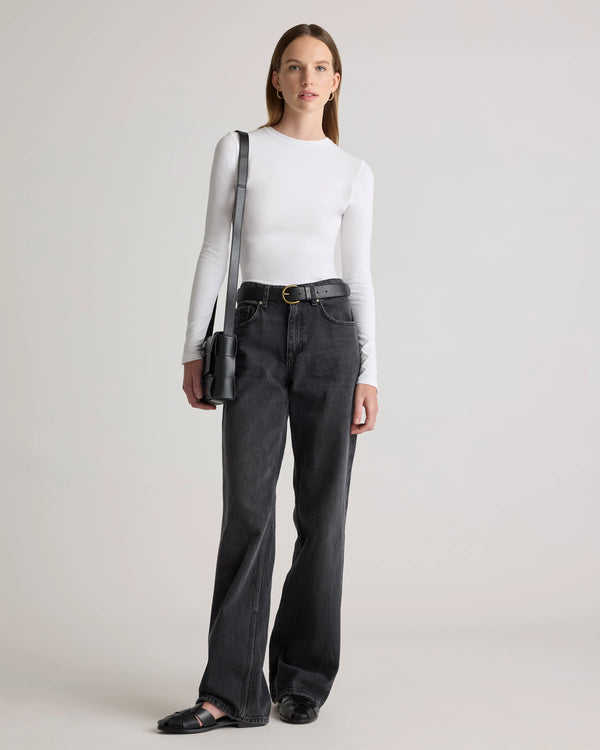 Stretch Cotton Jersey Fitted Long Sleeve T-Shirt - XS / Linen White