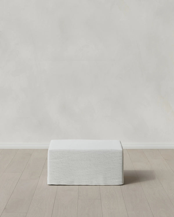 Ellery Slipcover Ottoman in Performance Linen - One Size / Sand