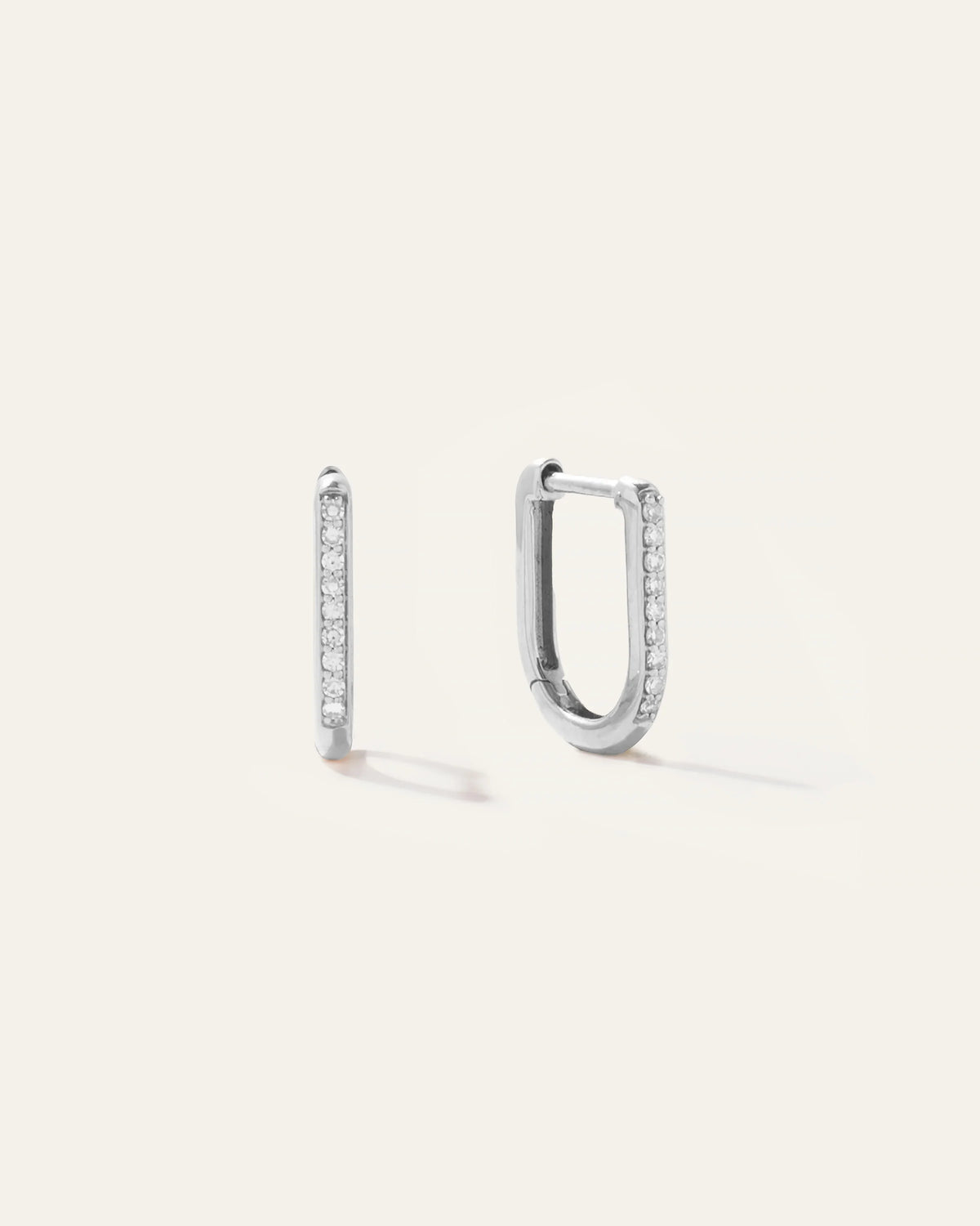 14K Gold Diamond Pave U Huggie Hoops - One Size / White Gold Main image