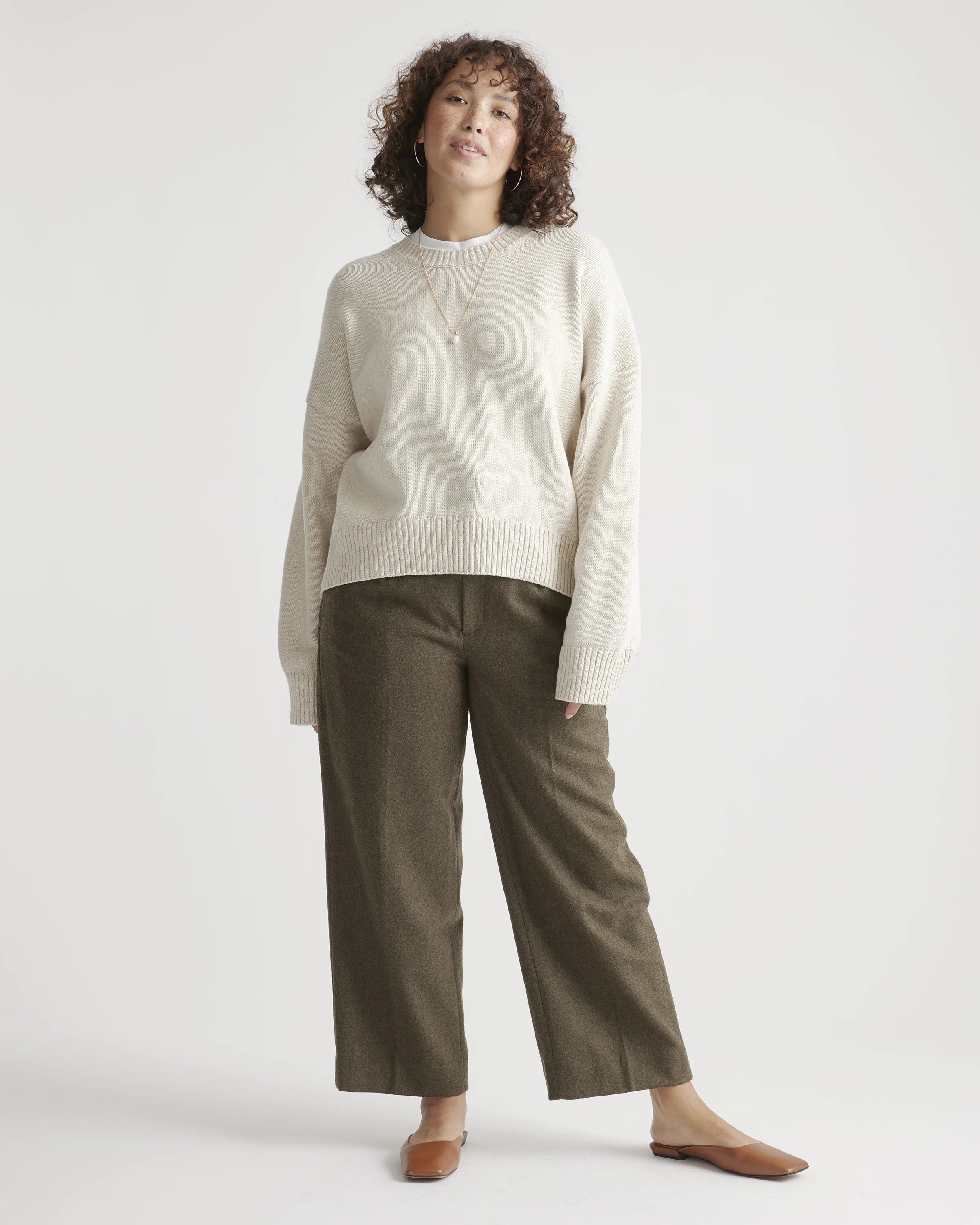 100% Organic Cotton Boyfriend Crew Sweater - XS / Speckled Beige Secondary image
