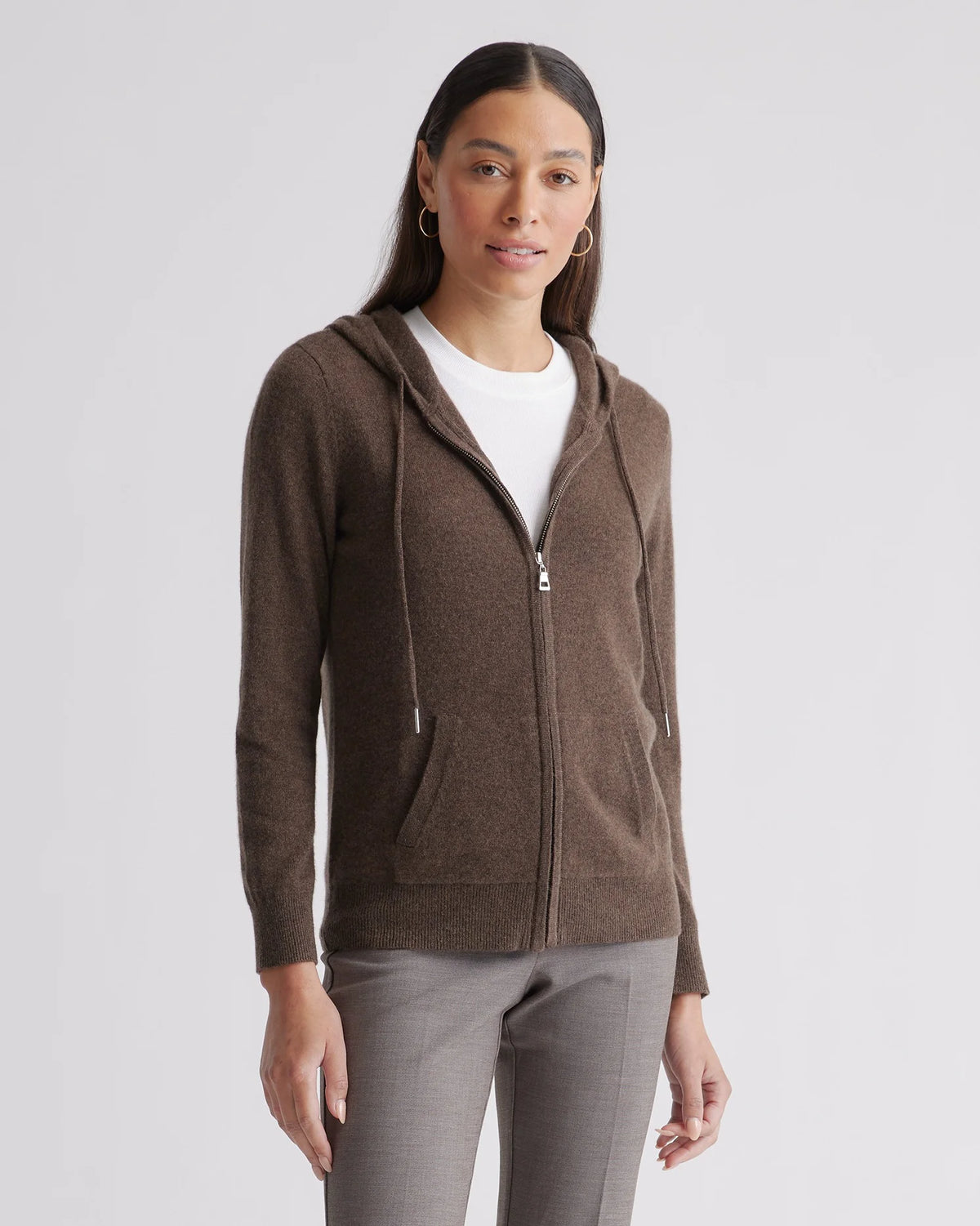 Mongolian Spring Cashmere Full-Zip Hoodie - XS / Brown