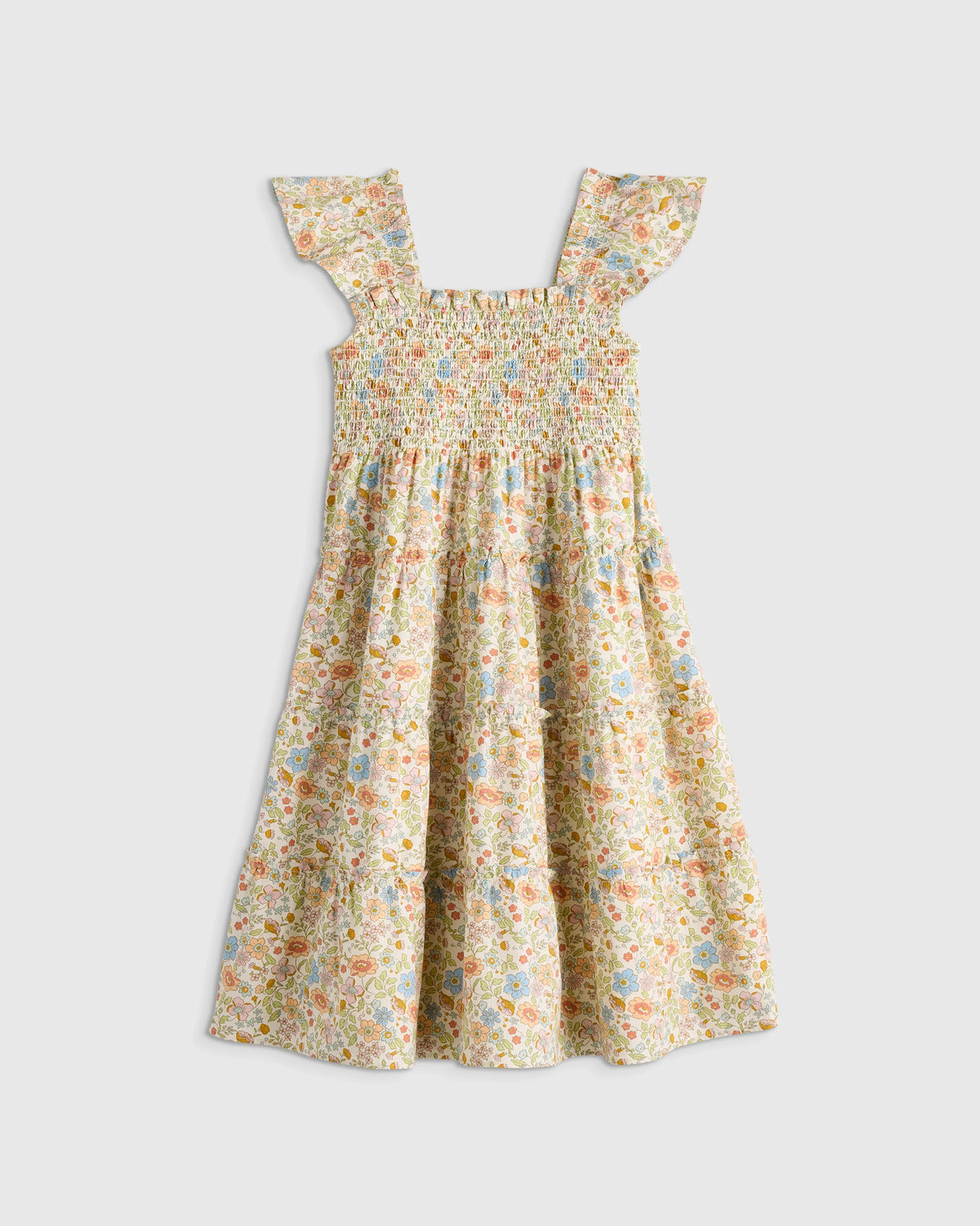 100% Organic Cotton Poplin Smocked Dress - 6 / Apricot Ditsy Floral Main image