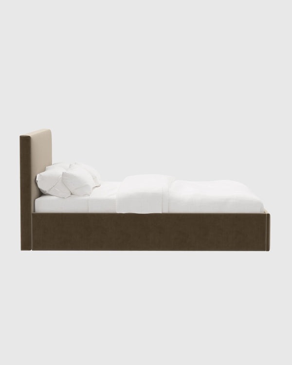 Square Bed in Performance Velvet - Full / Chocolate