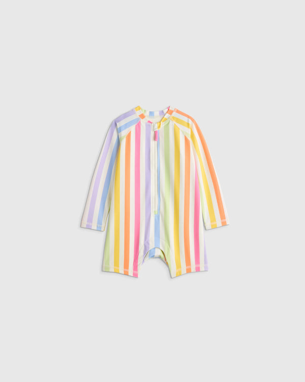 Long Sleeve Zip-Up Rash Guard One-Piece - 2T / Peri Beach Stripe
