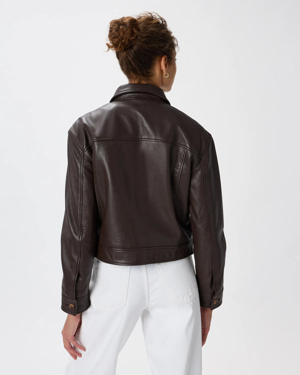 100% Leather Cropped Jacket - XS / Rich Brown