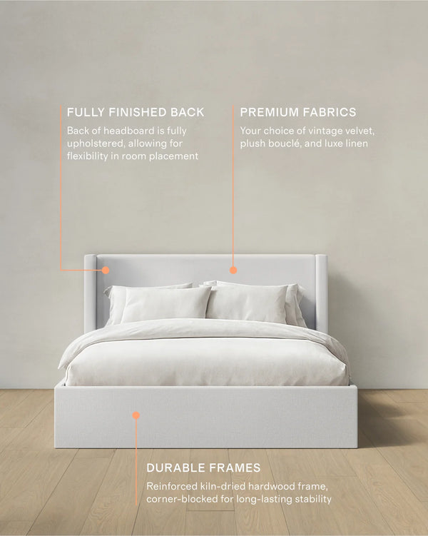 100% Linen Wingback Bed - Full / Canvas