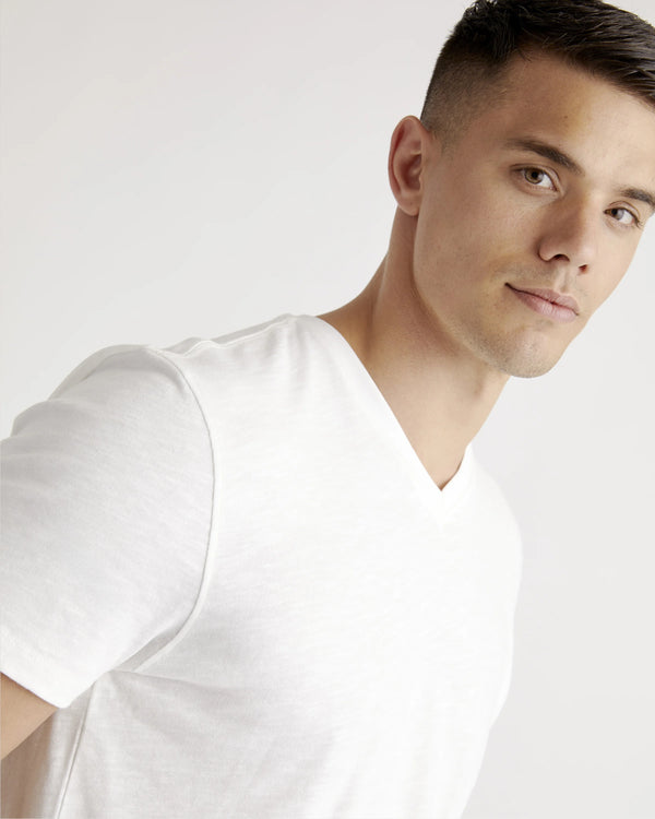 100% Organic Cotton Slub V-Neck Tee - S / Heather Grey