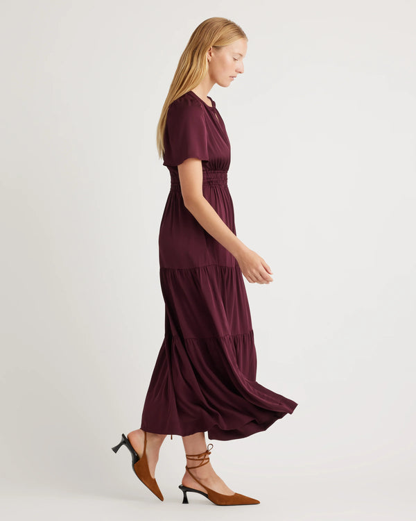 Washable Stretch Silk Tiered Maxi Dress - XS / Navy