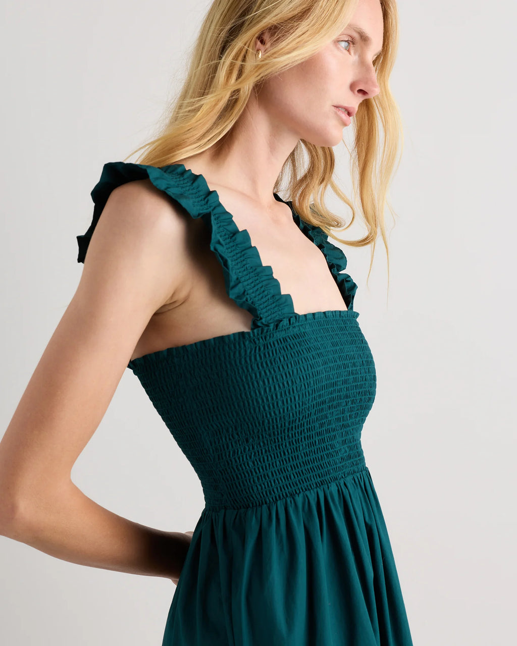 100% Organic Cotton Poplin Smocked Midi Dress - XS / Riviera Blue Heirloom Floral