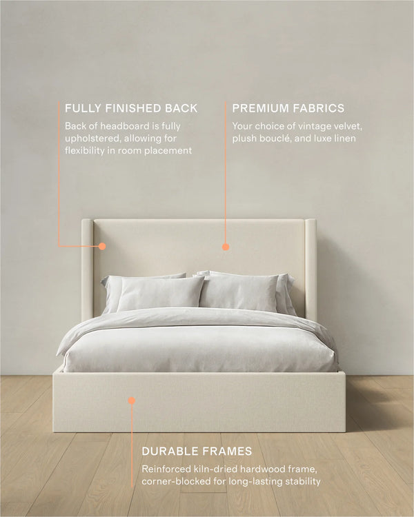 100% Linen Wingback Bed - Full / Canvas