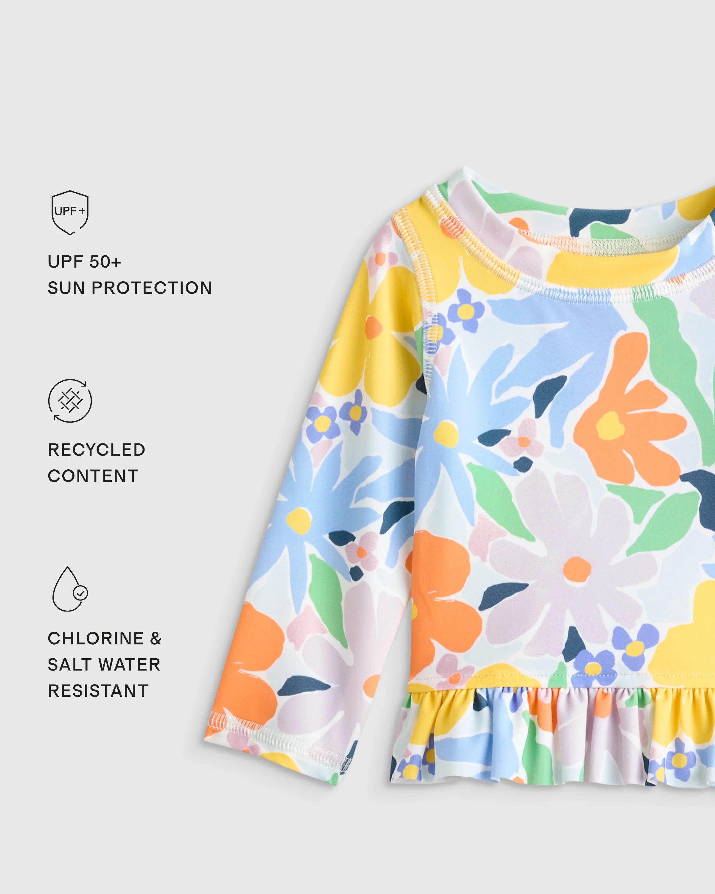 Long Sleeve Ruffle Rash Guard Two-Piece Swimsuit - 6-9M / Poolside Floral Secondary image