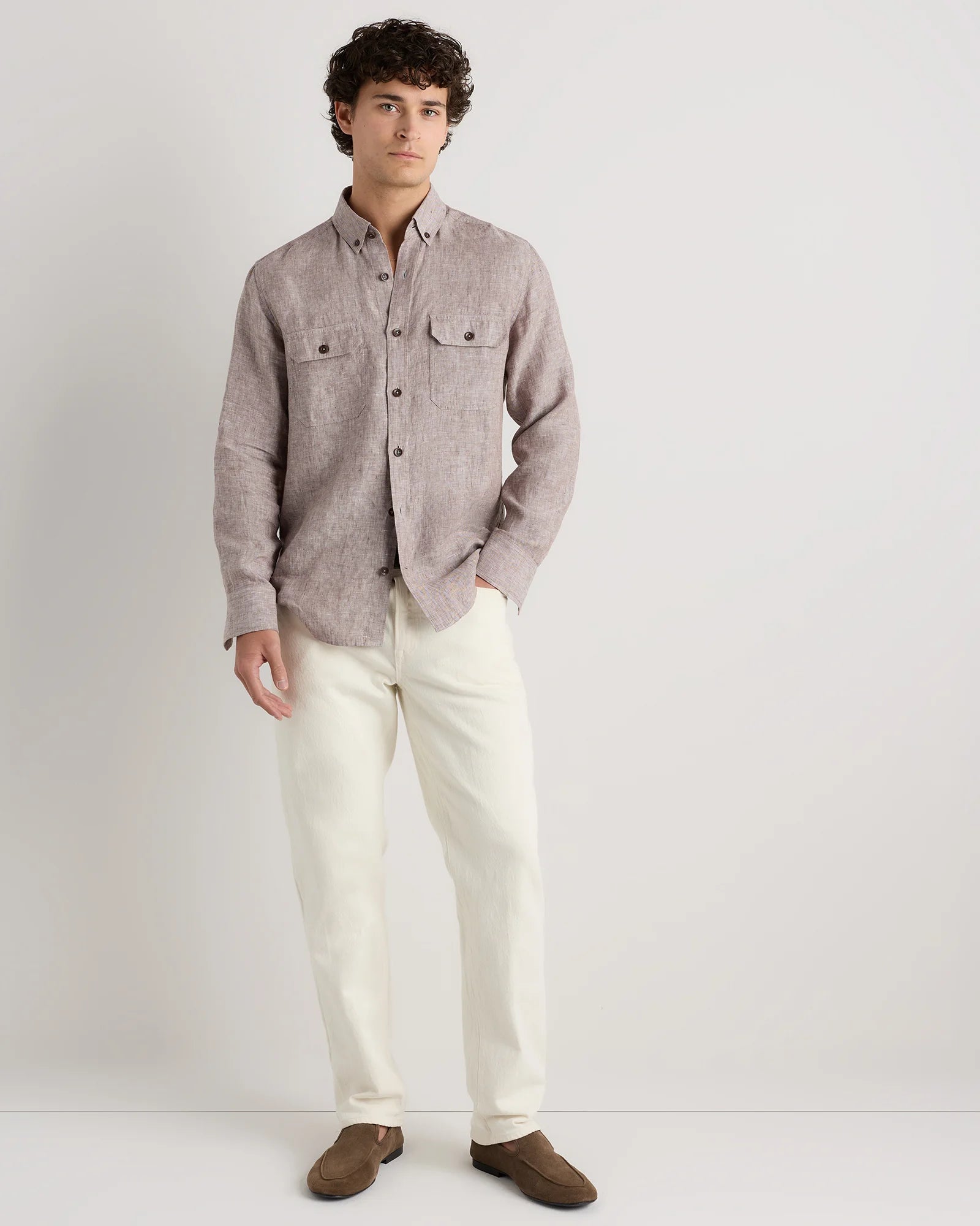 100% European Linen Utility Shirt - S / Taupe Brown Chambray Secondary image
