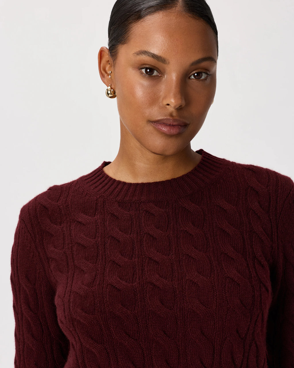 Mongolian Cashmere Shrunken Cable Crewneck Sweater - XS / Varsity Red