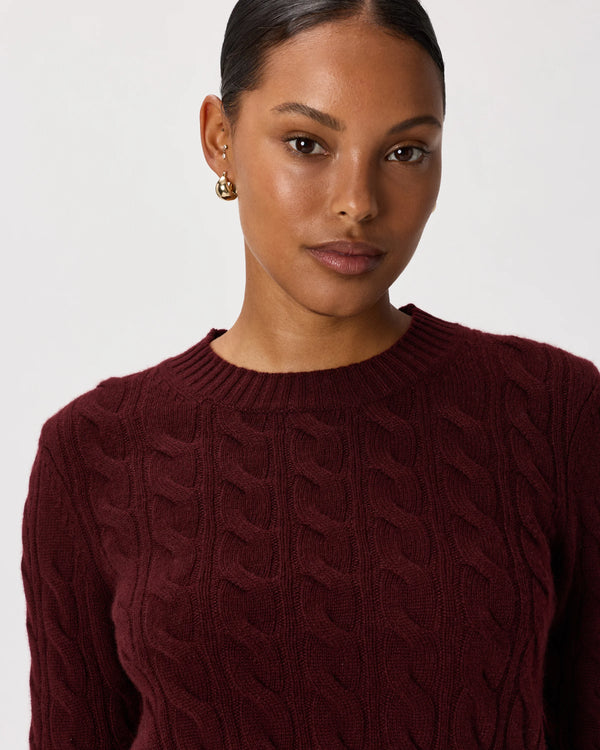 Mongolian Cashmere Shrunken Cable Crewneck Sweater - XS / Varsity Red