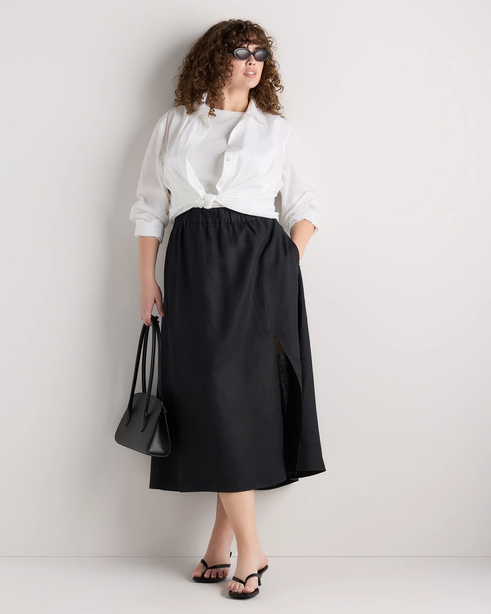 100% European Linen Maxi Skirt - 1X / Black Secondary image