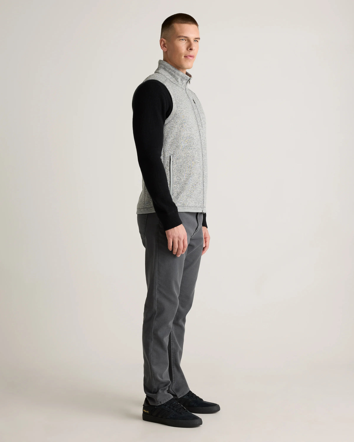 Sweater-Knit Fleece Full-Zip Vest - S / Heather Mineral Green