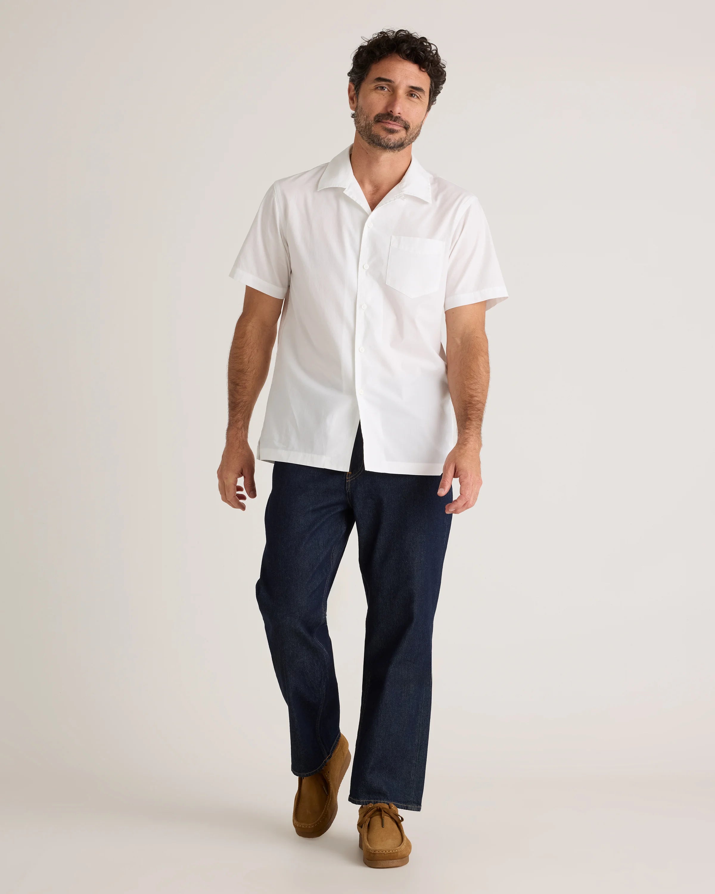 Organic Cotton Stretch Poplin Camp Shirt - S / White Secondary image