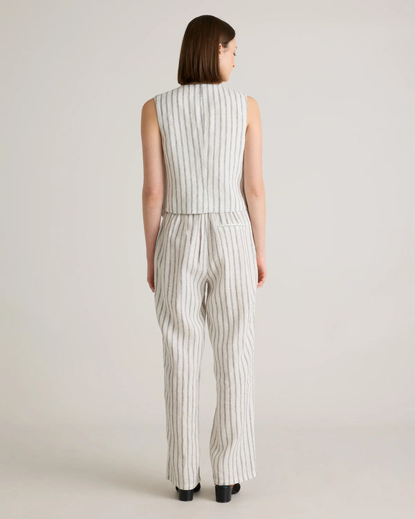 100% European Linen Vest - XS / Blue Pinstripe