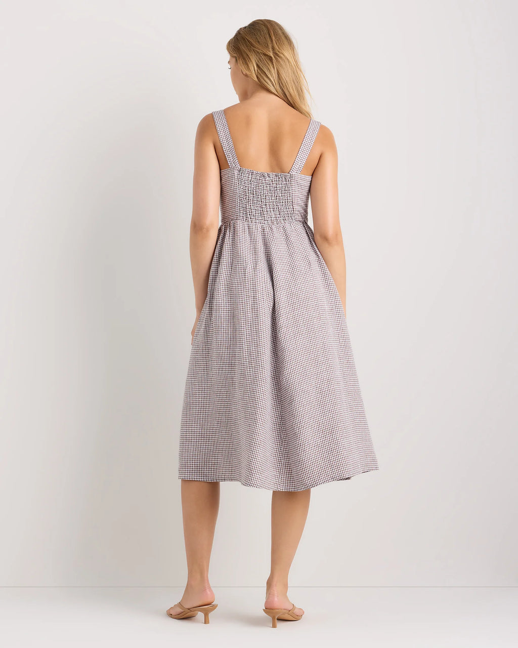 100% European Linen Fit & Flare Midi Dress - XS / Brick Red Heirloom Floral