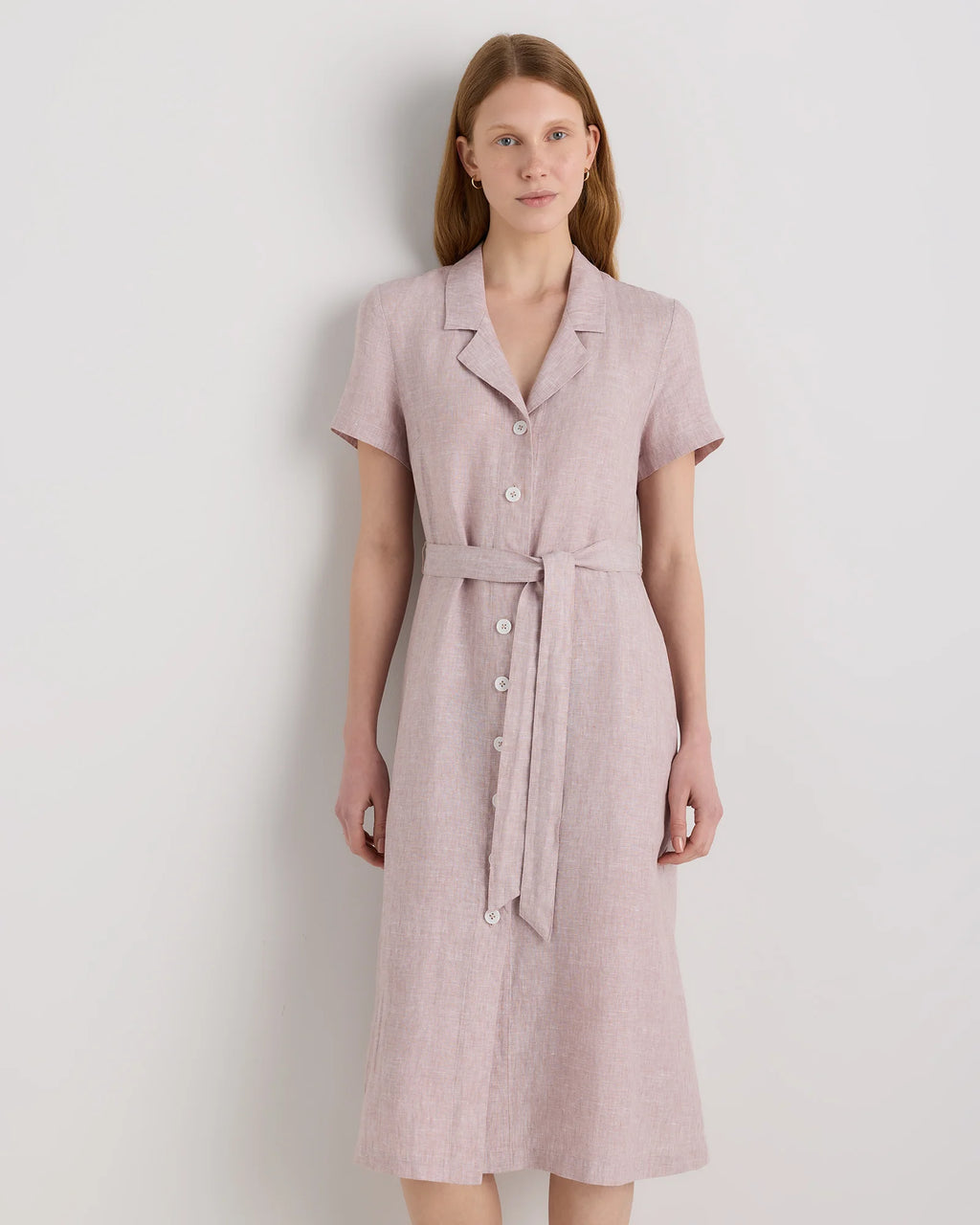 100% European Linen Button Front Dress - XS / Sky Blue Mariner Stripe