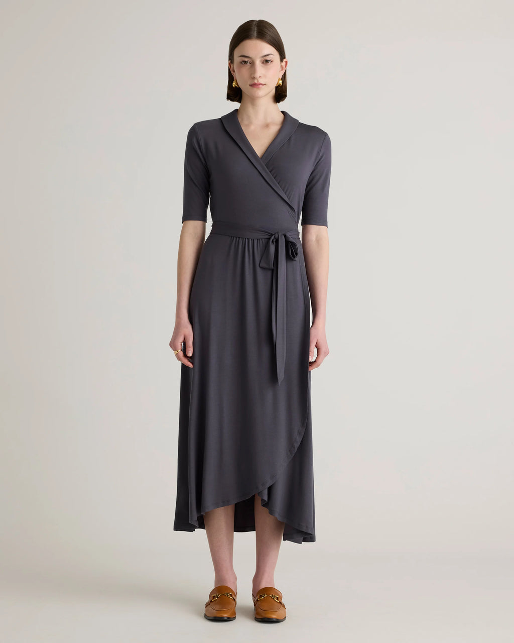 Tencel Jersey Midi Wrap Dress - XS / Brown