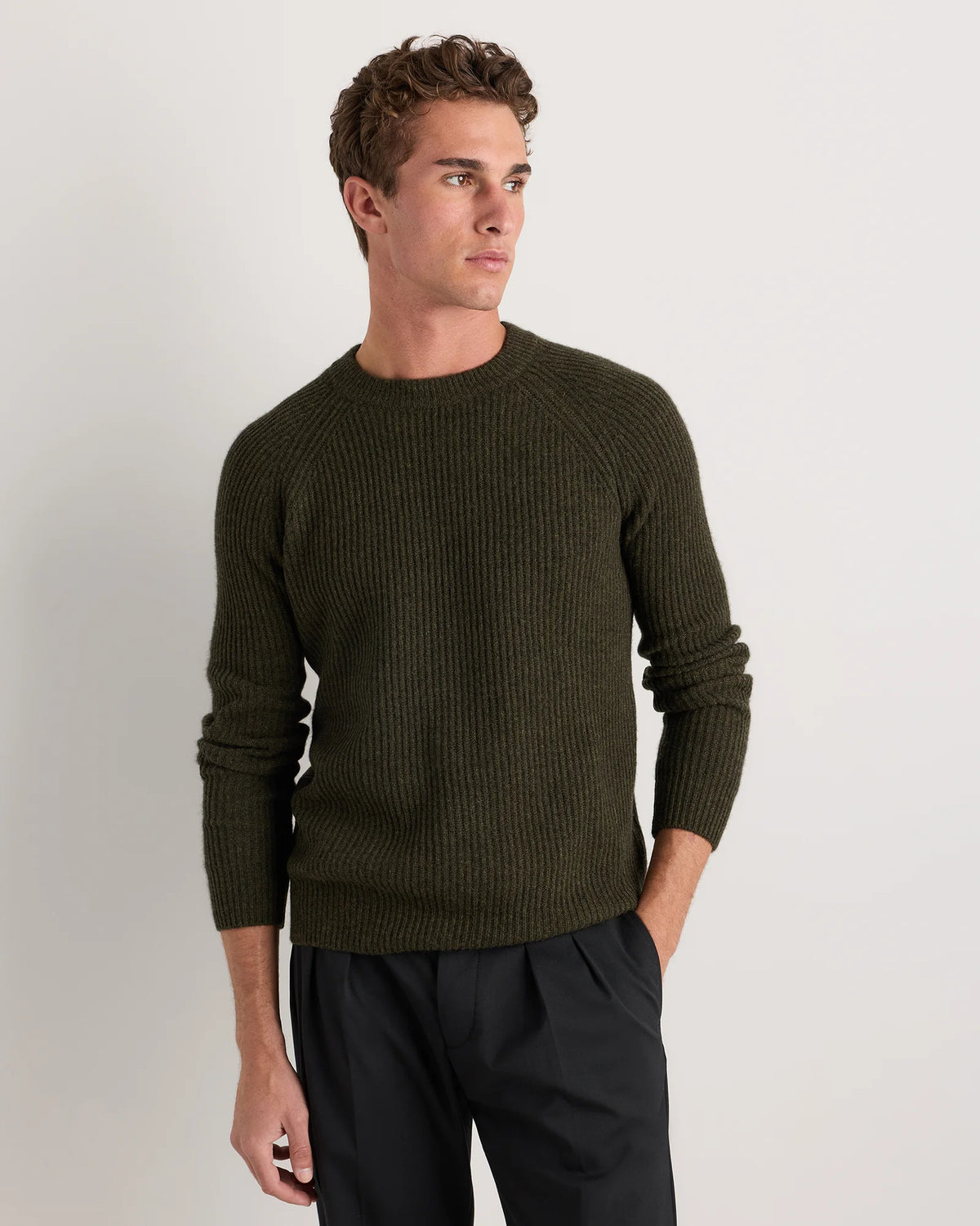 Mongolian Cashmere Fisherman Crewneck Sweater - S / Navy Marl