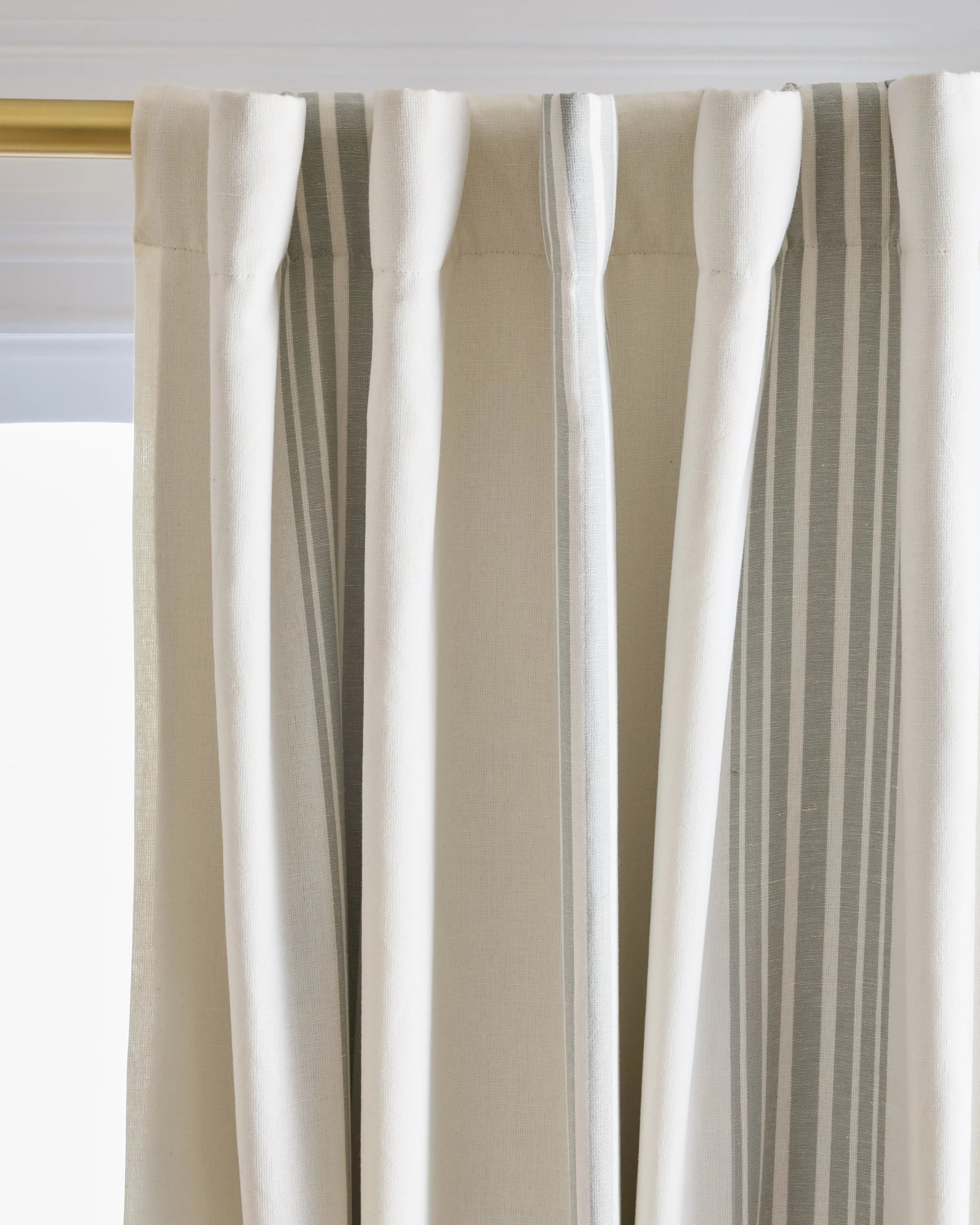 Coastal Stripe Linen Cotton Room Darkening Curtain - Single Panel - 48x84 / Ivory/Sage Green Secondary image