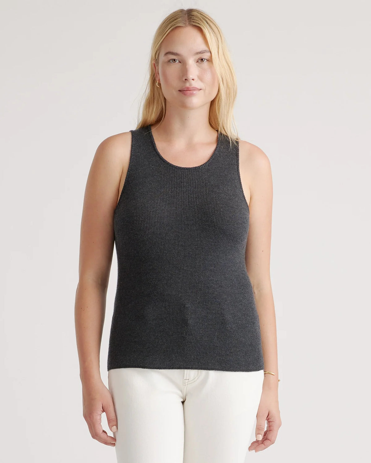 Featherweight Cashmere Ribbed Tank - XS / Charcoal Main image