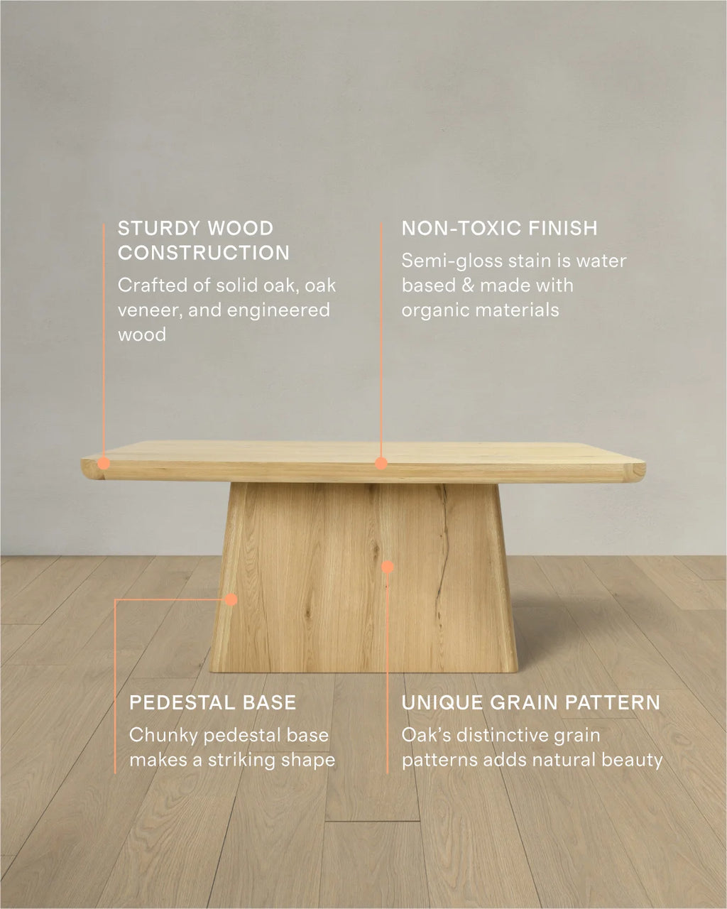Rustic Oak Plinth Dining Table - 71" / Natural