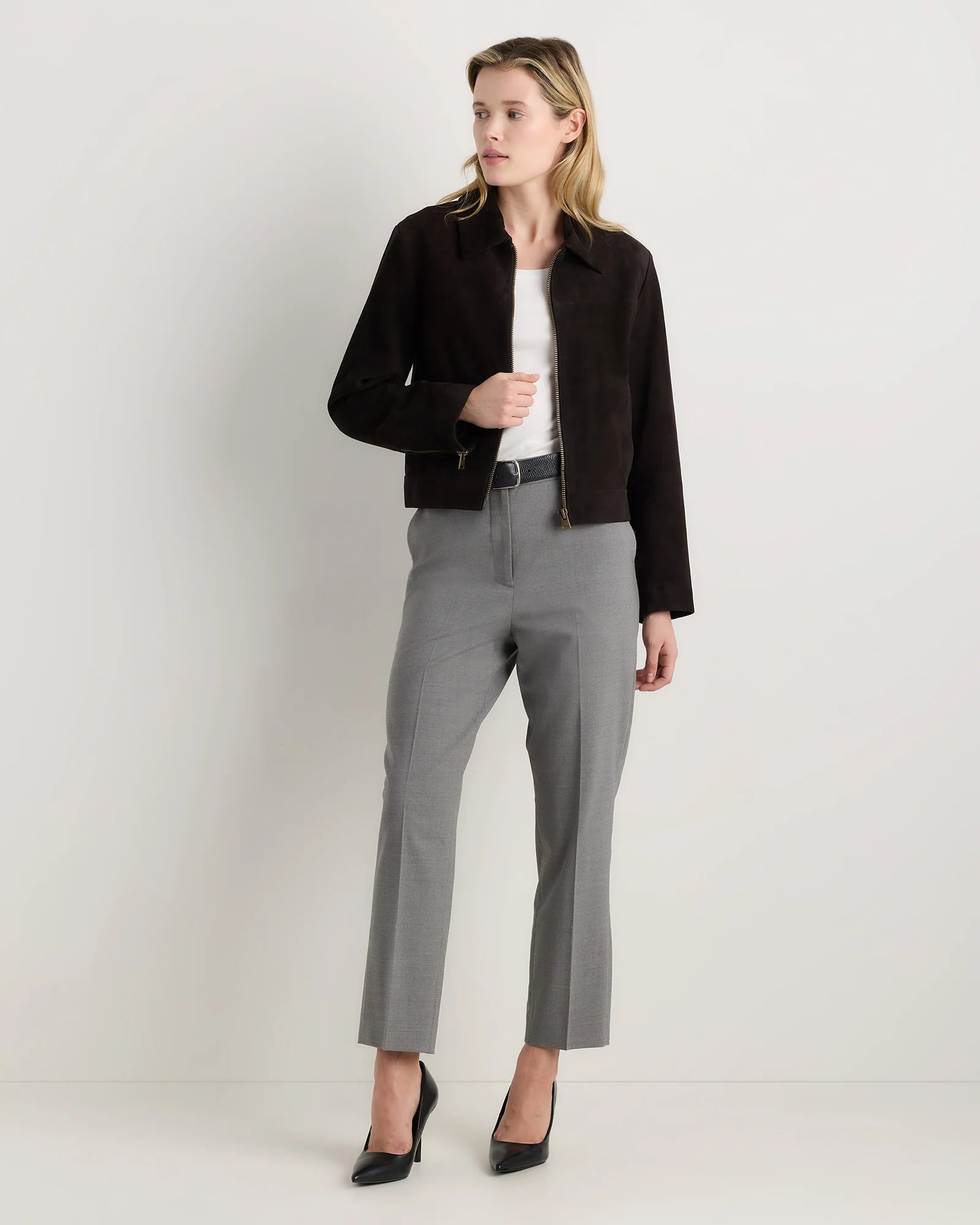 Italian Wool Slim Leg Ankle Pants - 0 / Grey Melange Secondary image