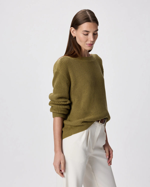 100% Organic Cotton Fisherman Boatneck Sweater - XS / Navy