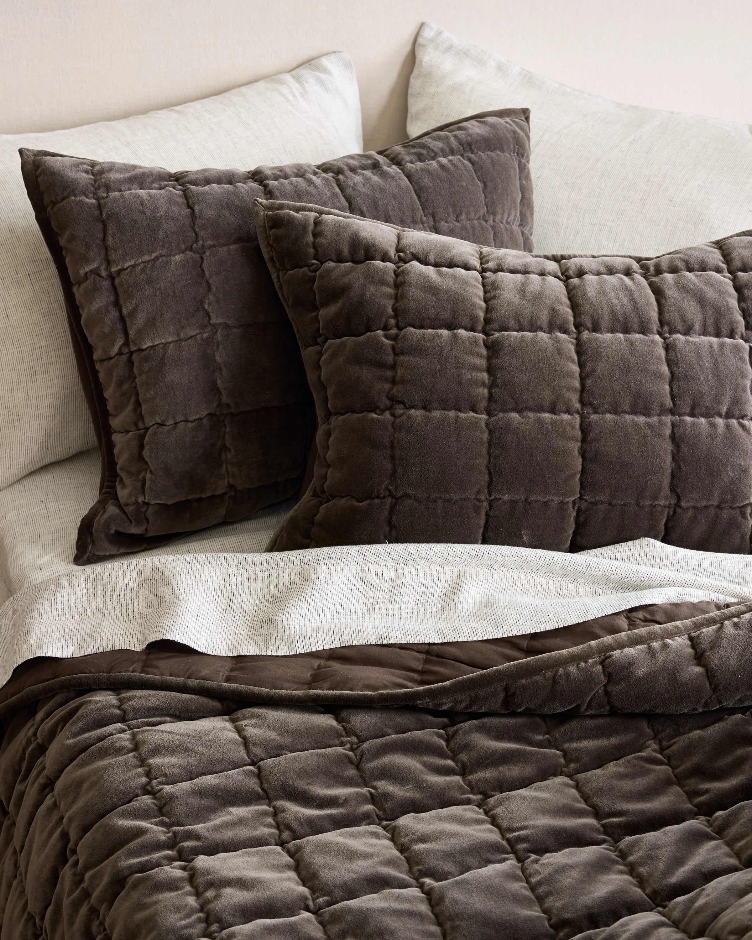 Cotton Velvet Box Quilted Sham Set - Standard / Terracotta Secondary image