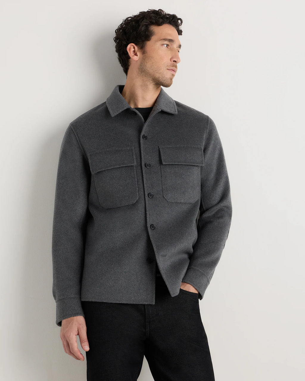100% Mongolian Cashmere Double-Faced Shirt Jacket - S / Black