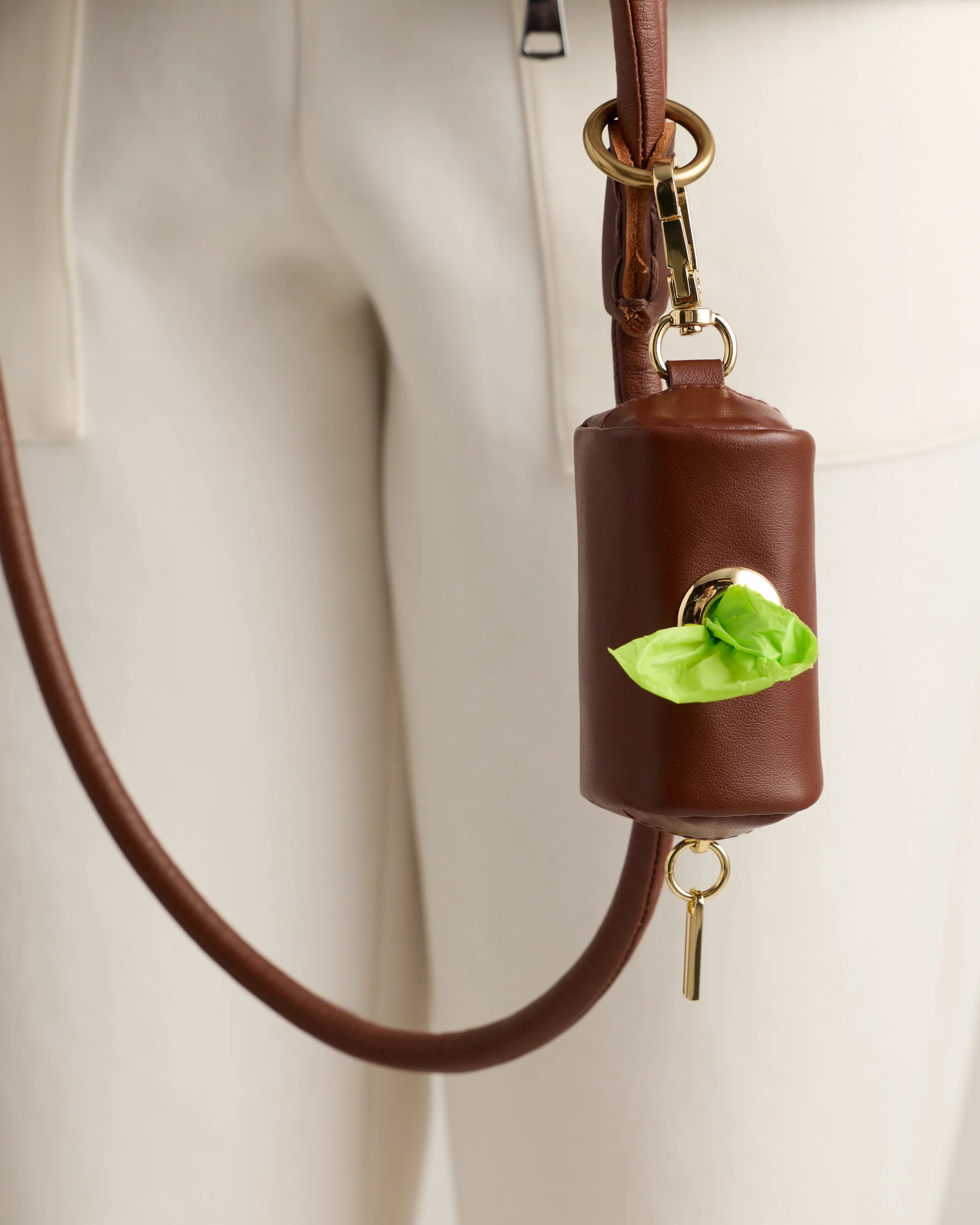 Italian Leather Dog Waste Bag Holder - One size / Brown Secondary image